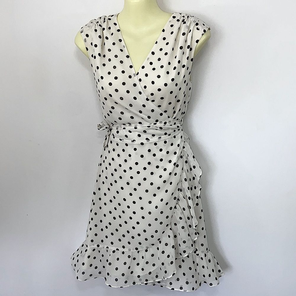 All Saints Dress Krystal Dot Wrap Ruffle White Black NWOT Sz Sm - Picture 5 of 8